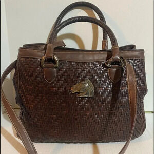 Barry kieselstein cord dark brown woven leather satchel bag